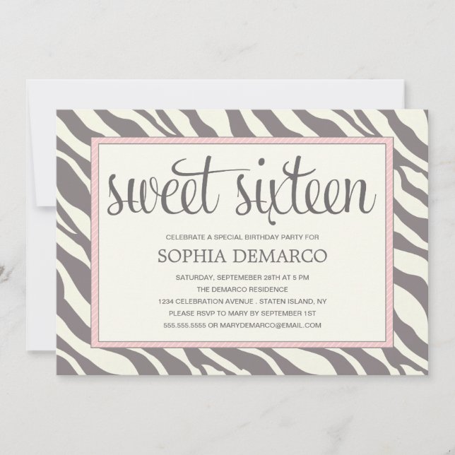 ZEBRA SWEET 16| BIRTHTAGINVITATION EINLADUNG (Vorderseite)