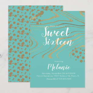 Zebra Sweet 16 Glitter Faux Gold und Folien Geo Einladung