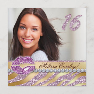 Zebra Sweet 16 Party Einladend Rosa Goldmakeup Einladung