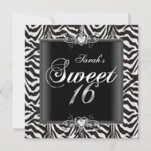 Zebra Sweet Sixteen 16 Geburtstag Schwarz Weiß Einladung