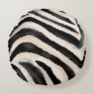 Zebra Texture: Hand Zeichnend, afrikanisch. Rundes Kissen