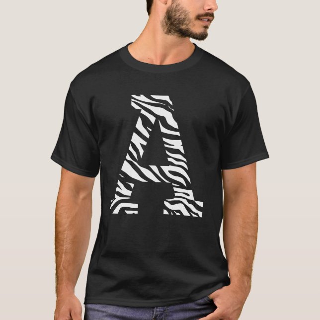 Zebra-Tierhaut-Muster-Initialen Buchstabe A Name M T-Shirt (Vorderseite)