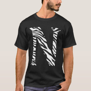 Zebra-Tierhaut-Muster-Initialen-Buchstabe N Name M T-Shirt