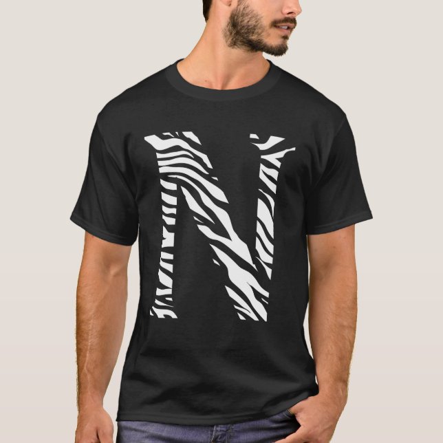 Zebra-Tierhaut-Muster-Initialen-Buchstabe N Name M T-Shirt (Vorderseite)