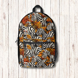 Zebra Tiger Animal Skin Pattern Modernes Monogramm Bedruckter Rucksack
