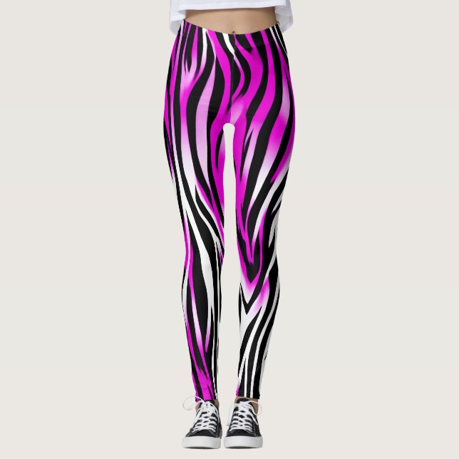 Zebra Tiger Stripe Pink Wilde Tiere Hautmuster Leggings (Vorderseite)