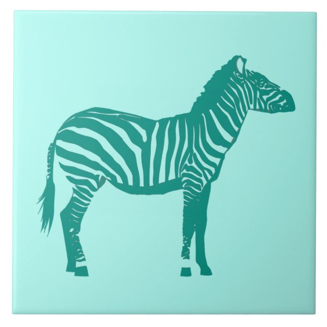 Zebra - Türkis und Aqua Fliese (Vorderseite)