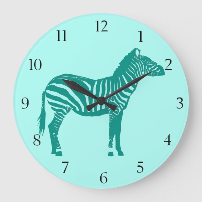 Zebra - Türkis und Aqua Große Wanduhr (Vorderseite)