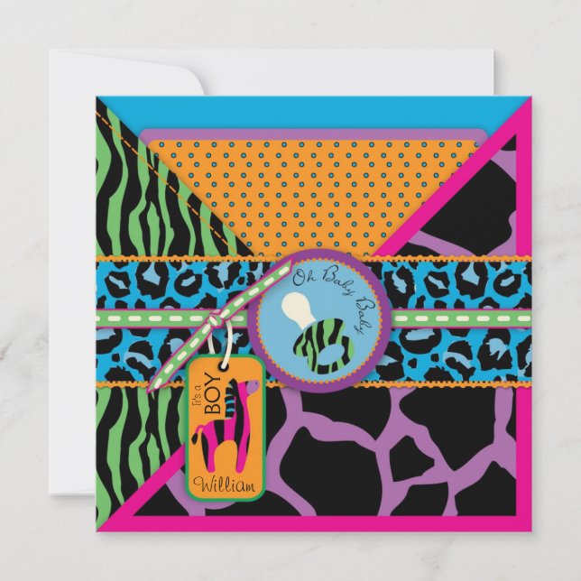 Zebra-u. Schnuller-Safari-Tierdruck-Baby-Dusche Einladung (Vorderseite)