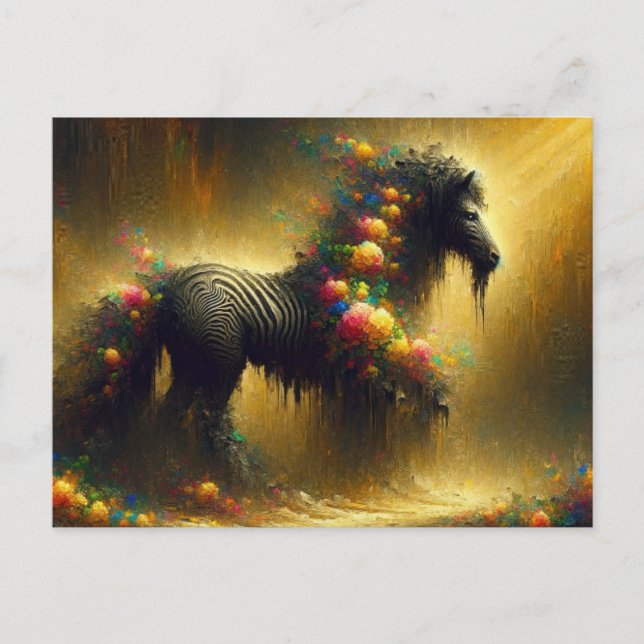 Zebra und Blume auf gelbem Hintergrund Postkarte (Vorderseite)