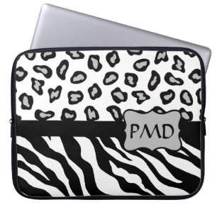 Zebra und Cheetah Skin Monogram Laptopschutzhülle