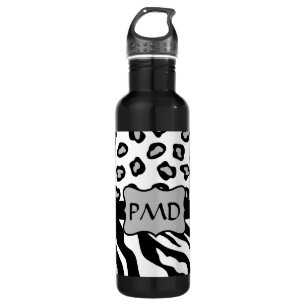 Zebra und Cheetah Skin Monogram Trinkflasche