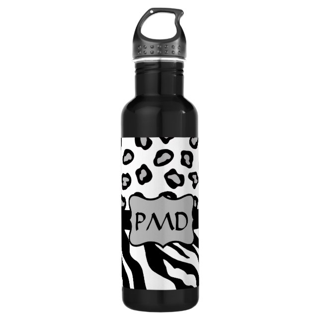 Zebra und Cheetah Skin Monogram Trinkflasche (Vorderseite)