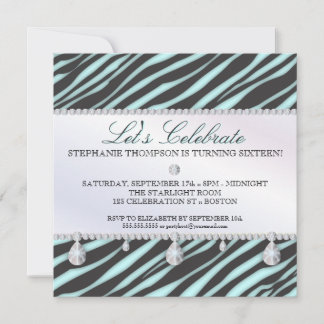 Zebra und Diamonds Sweet 16 Elegance Einladung