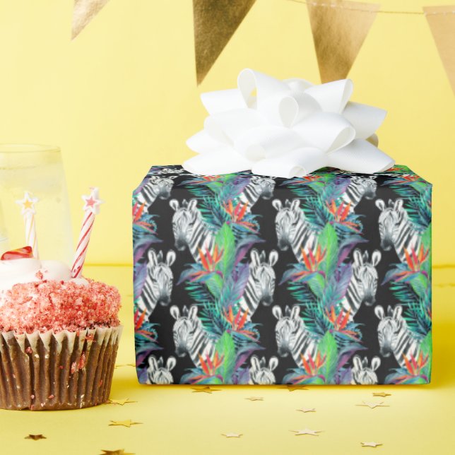 Zebra- und Exotic-Blume-Muster Geschenkpapier (Geburtstagsparty)