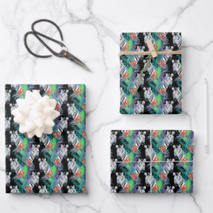 Zebra- und Exotic-Blume-Muster Geschenkpapier Set