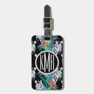 Zebra- und Exotic-Blume-Muster Monogramm Gepäckanhänger