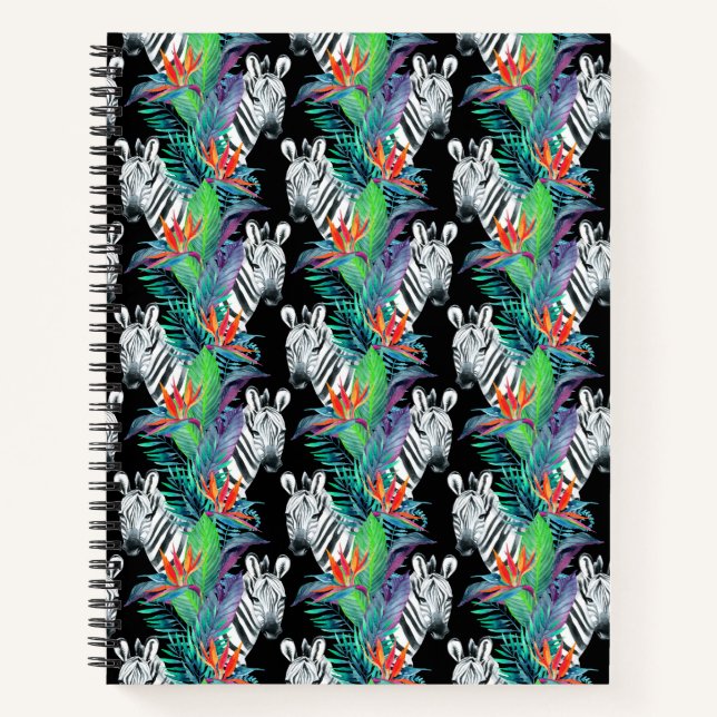 Zebra- und Exotic-Blume-Muster Notizbuch (Vorderseite)