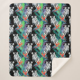 Zebra- und Exotic-Blume-Muster Sherpadecke
