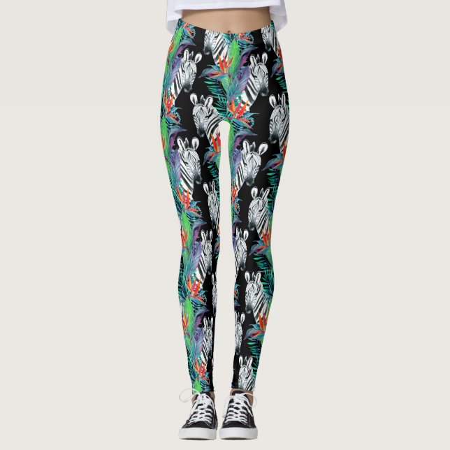 Zebra und exotisches Blumen-Muster 2 Leggings (Vorderseite)