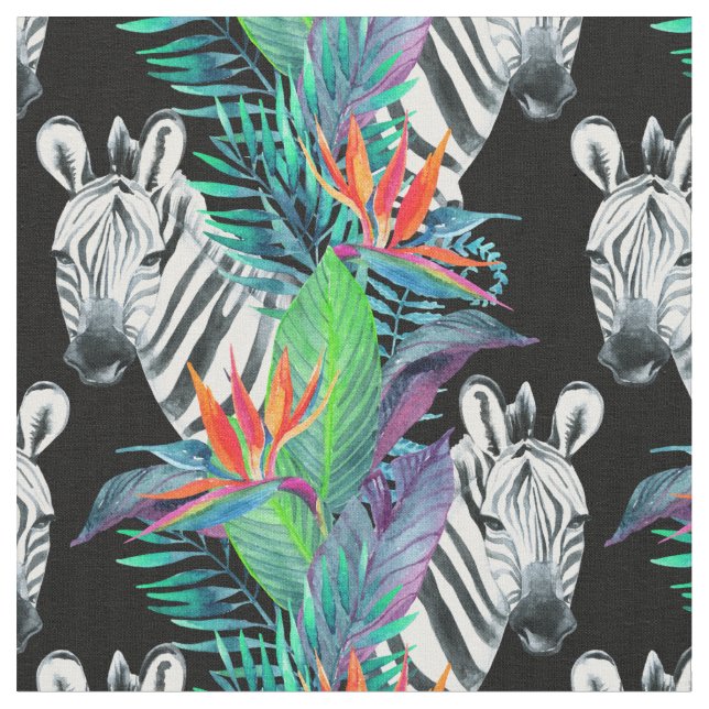 Zebra und exotisches Blumen-Muster Stoff (Nahaufnahme)