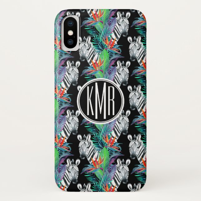 Zebra und exotisches Monogramm des Blumen-Muster-| Case-Mate iPhone Hülle (Rückseite)