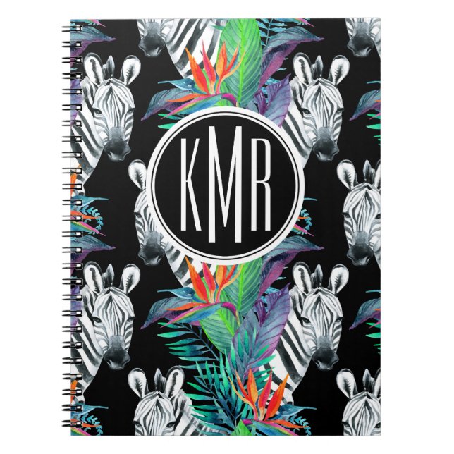 Zebra und exotisches Monogramm des Blumen-Muster-| Notizblock (Vorderseite)