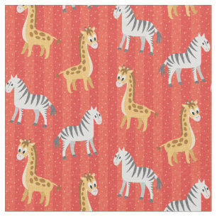 Zebra und Giraffe Afrikanische Safari Rote Streife Stoff