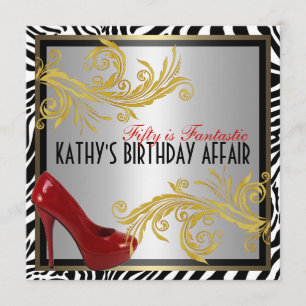 Zebra und Hot Red Heelses 50. Geburtstagsparty Ein Einladung