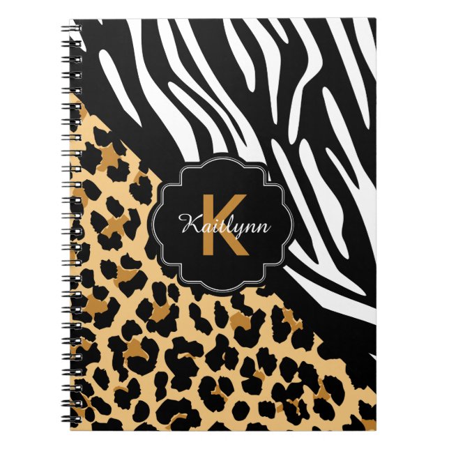 Zebra und Leopard Print Custom Monogram Notebook Notizblock (Vorderseite)