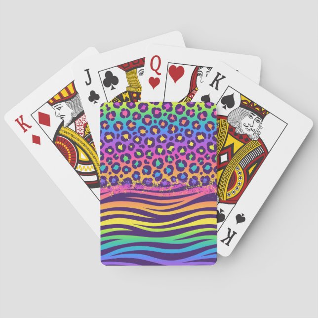 Zebra und Leopard Print-Mix Spielkarten (Rückseite)