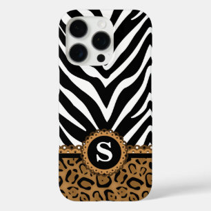 Zebra und Leopard Print Monogram iPhone 16 Pro Hülle