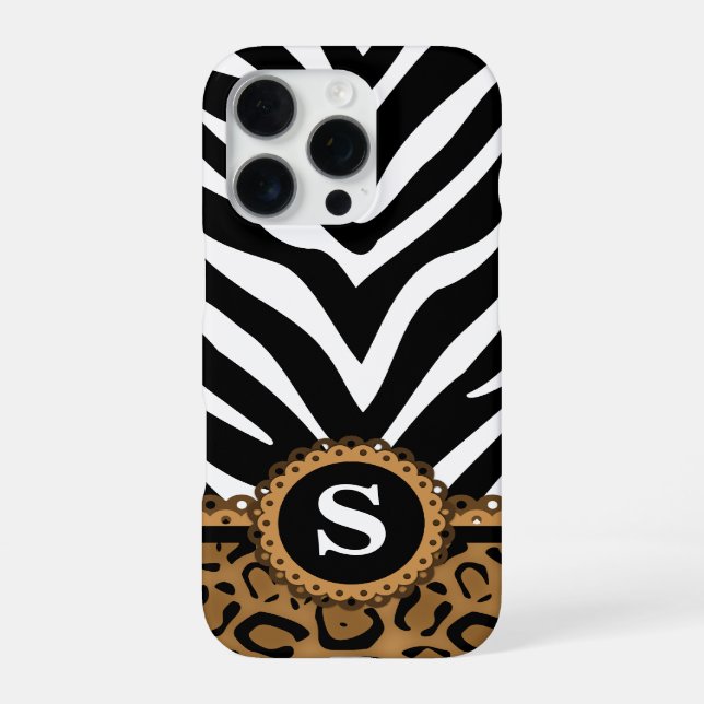 Zebra und Leopard Print Monogram iPhone Hülle (Rückseite)