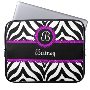 Zebra und lila Spitze-Monogramm-Laptop-Hülse Laptopschutzhülle