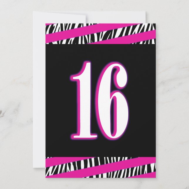 Zebra und Pink Sweet 16 Birthday Einladung (Vorderseite)