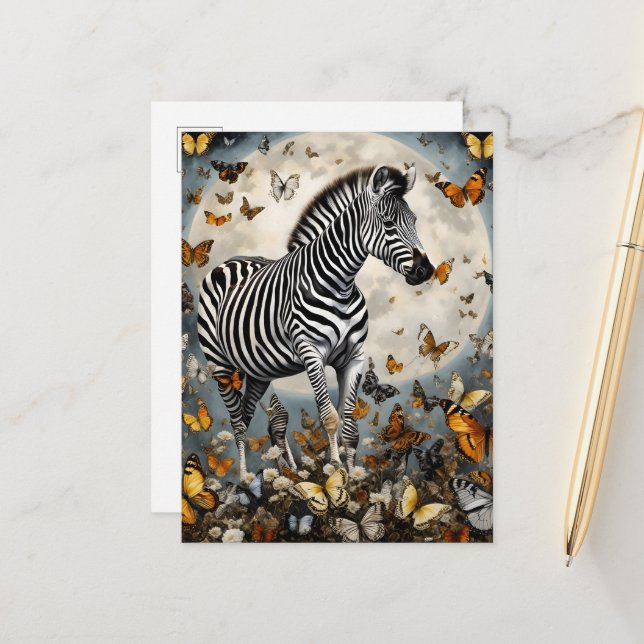 Zebra und Schmetterlinge Postkarte (Vorderseite/Rückseite Beispiel)