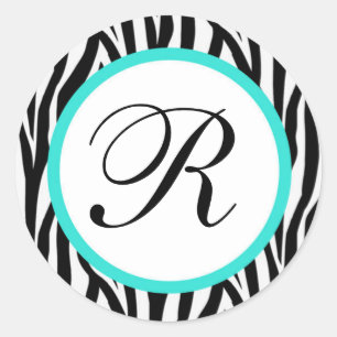 zebra und tourquoise rund Aufkleber (#LABL 017)