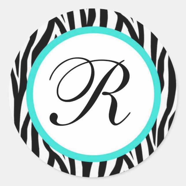 zebra und tourquoise rund Aufkleber (#LABL 017) (Vorderseite)