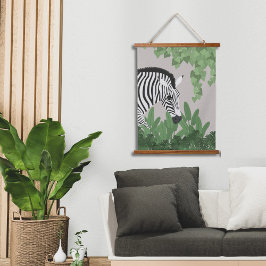 Zebra unter Blättern Holz-Tapete mit oberem Abschl Wandteppich Mit Holzrahmen