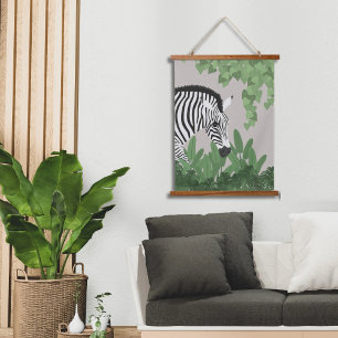 Zebra unter Blättern Holz-Tapete mit oberem Abschl Wandteppich Mit Holzrahmen