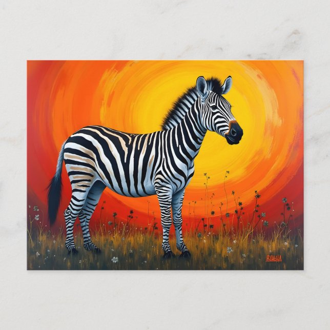 Zebra unter einer strahlenden Sonne Postkarte (Vorderseite)