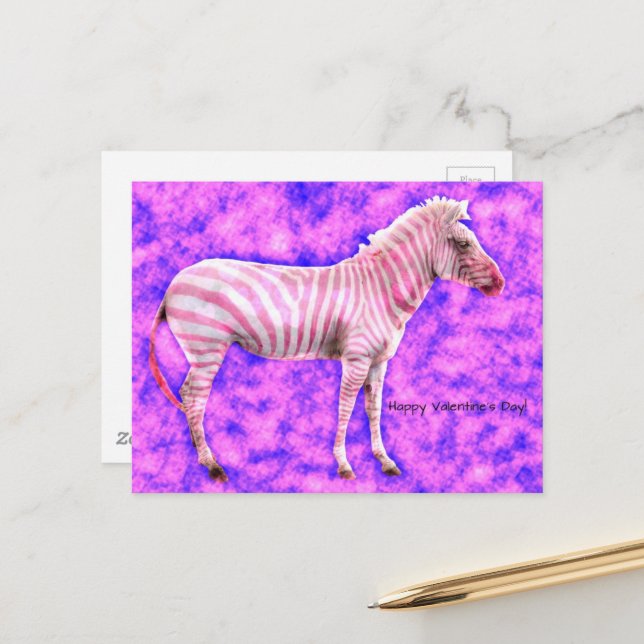 Zebra Valentines Day Postkarte (Vorderseite/Rückseite Beispiel)
