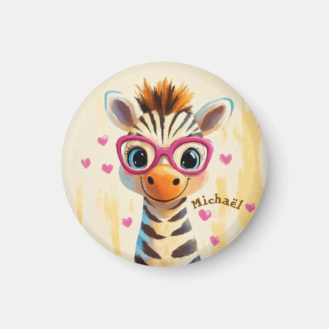 Zebra Valentinstag Herz Abzeichen - Kinder Schule Magnet (Vorne)