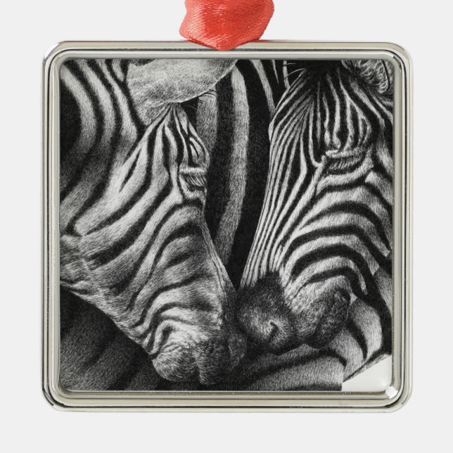 Zebra-Verzierung Silbernes Ornament (Vorne)