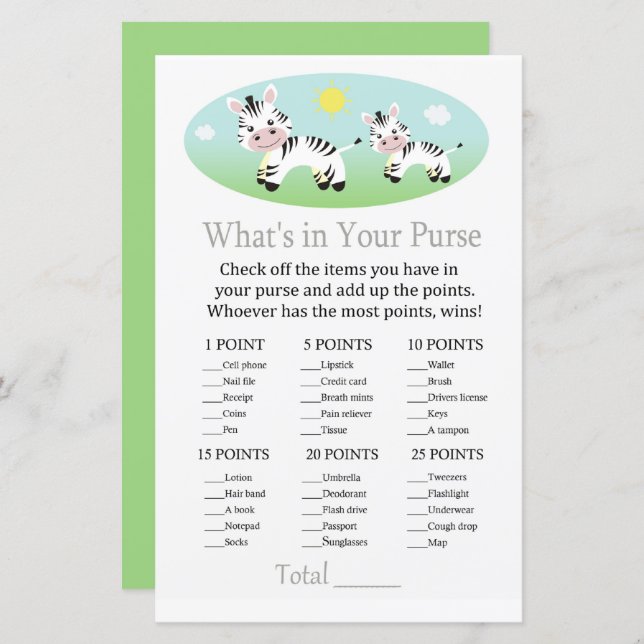 Zebra Was ist in deinem Handyspiel Babydusche? (Vorne/Hinten)