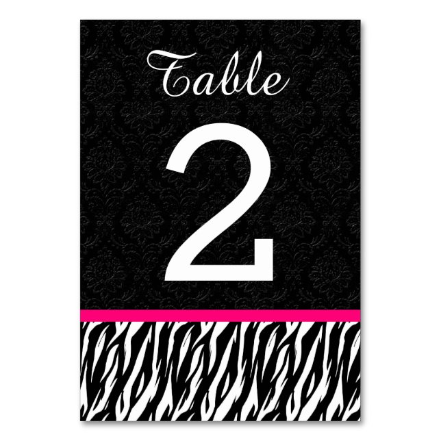 ZEBRA Wedding Tischnummer 1 mit HOT PINK V2 (Vorderseite)