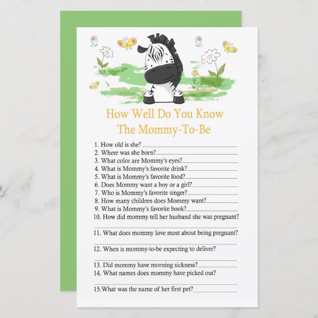 Zebra Wie gut kennen Sie die Babydusche? (Vorne/Hinten)