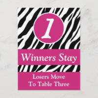 Zebra Wild Animal Print Bunco Tischnummer Card #1