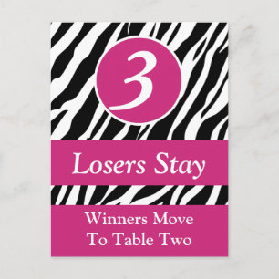 Zebra Wild Animal Print Bunco Tischnummer Card #3