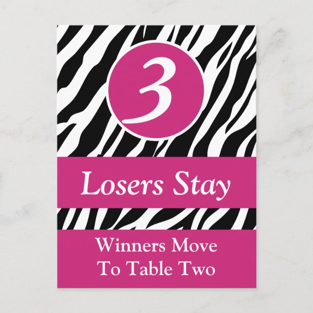 Zebra Wild Animal Print Bunco Tischnummer Card #3 (Vorderseite)